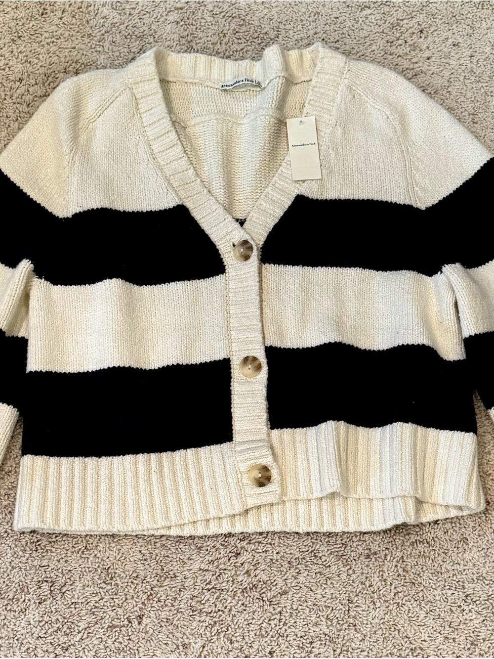 Abercrombie & Fitch Cream and Black Striped Button-Front Cardigan NWT